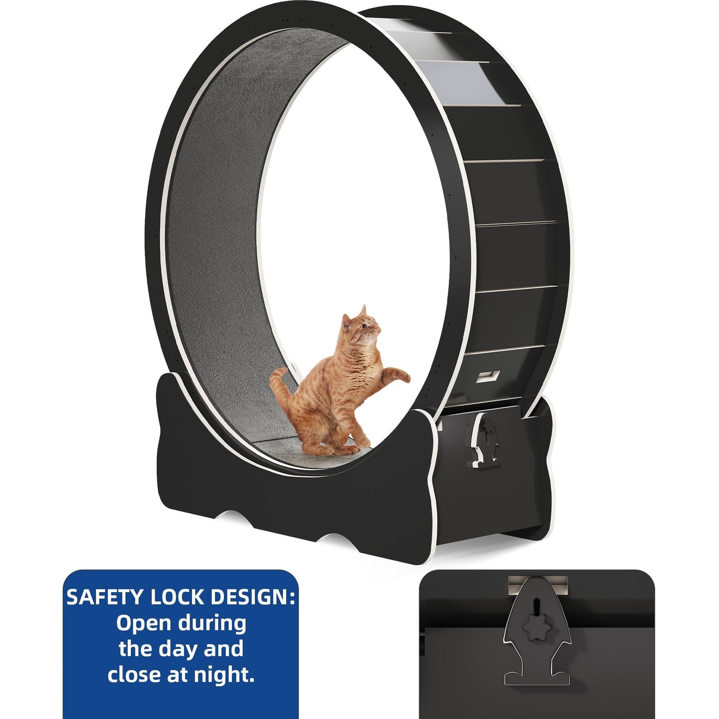 Moasis 43.3 pouces, grand tapis roulant en bois pour chat, avec piste de course recouverte de tapis.