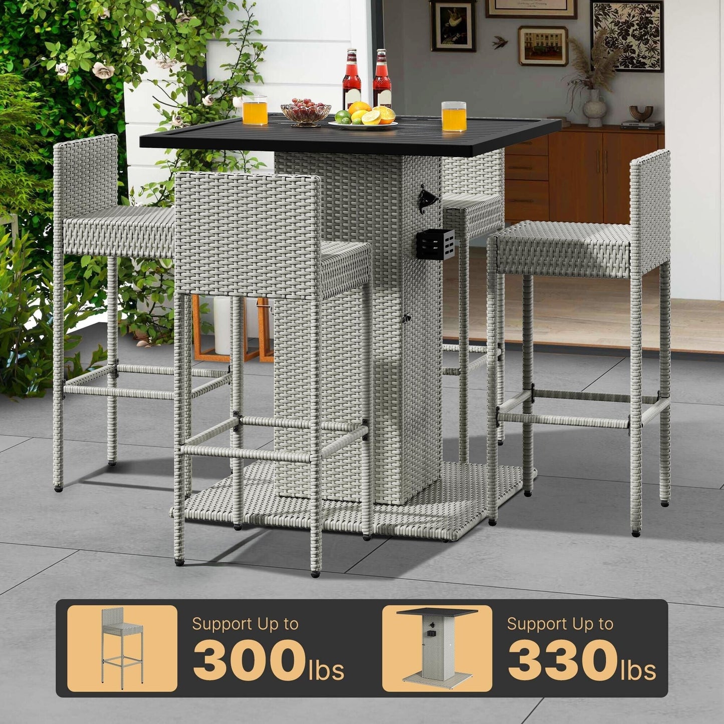 Ensemble de bar en osier pour extérieur Moasis, 5 pièces - 5 PCS