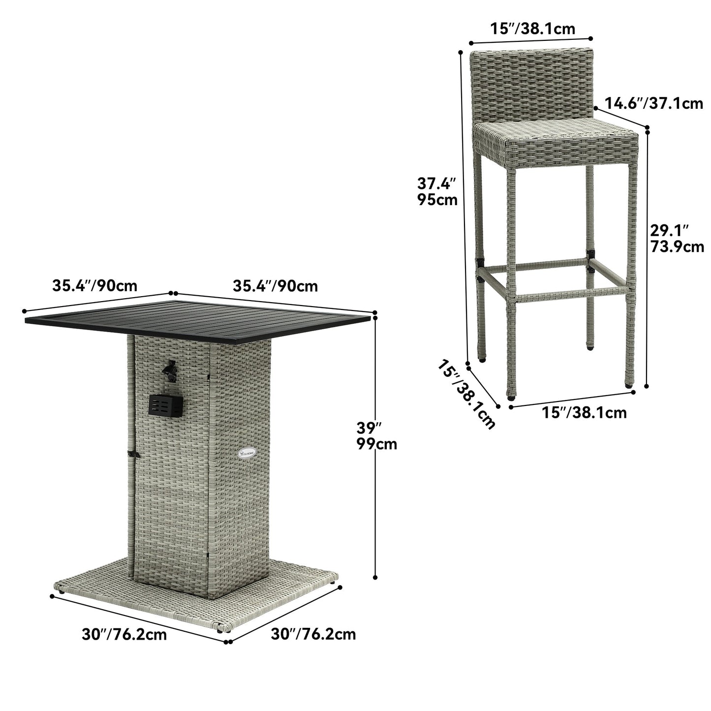 Ensemble de bar en osier pour extérieur Moasis, 5 pièces - 5 PCS