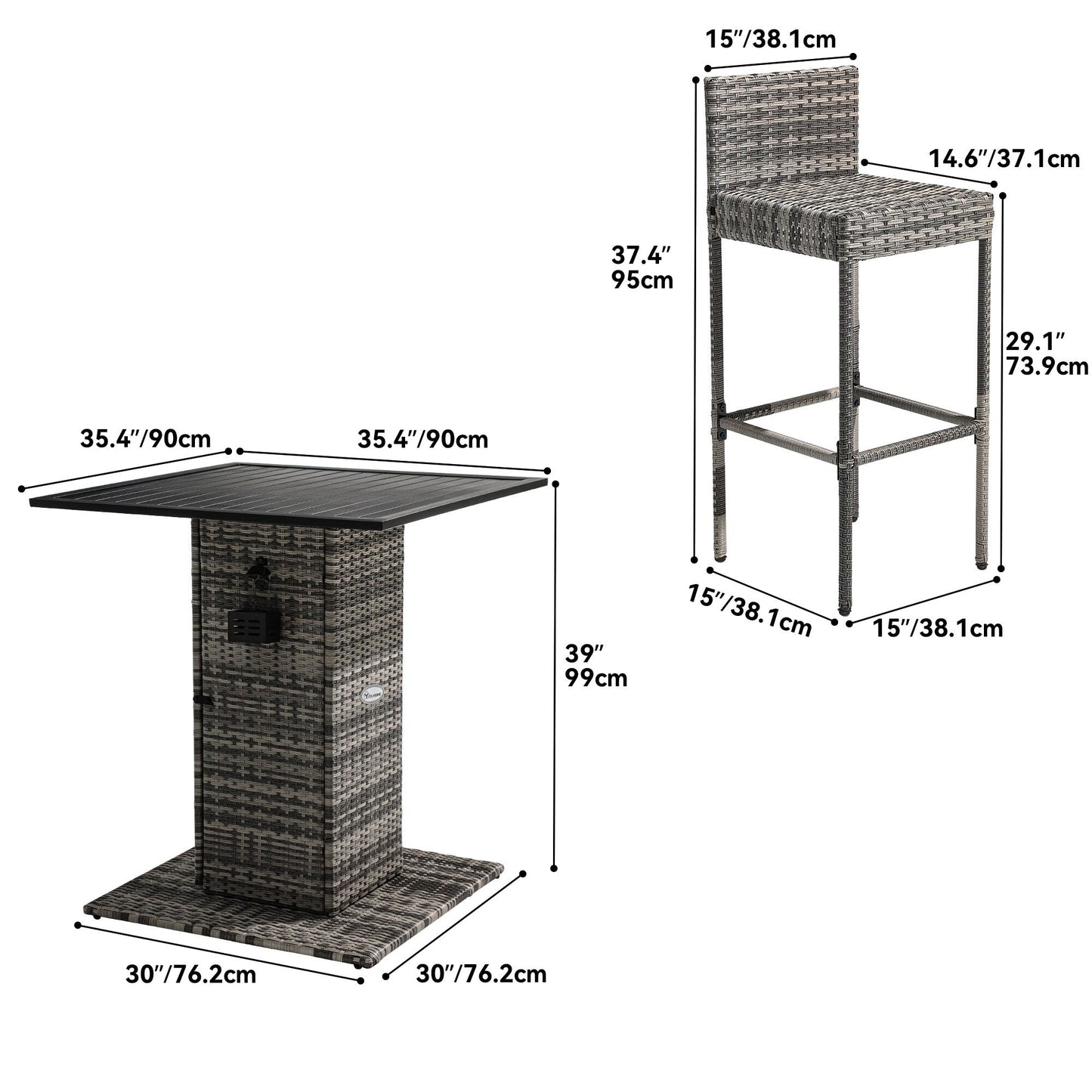 Ensemble de bar en osier pour extérieur Moasis, 5 pièces - 5 PCS