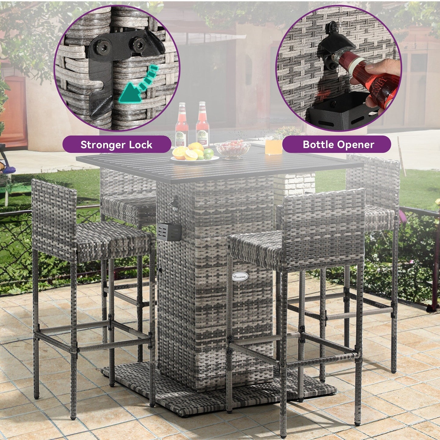 Ensemble de bar en osier pour extérieur Moasis, 5 pièces - 5 PCS