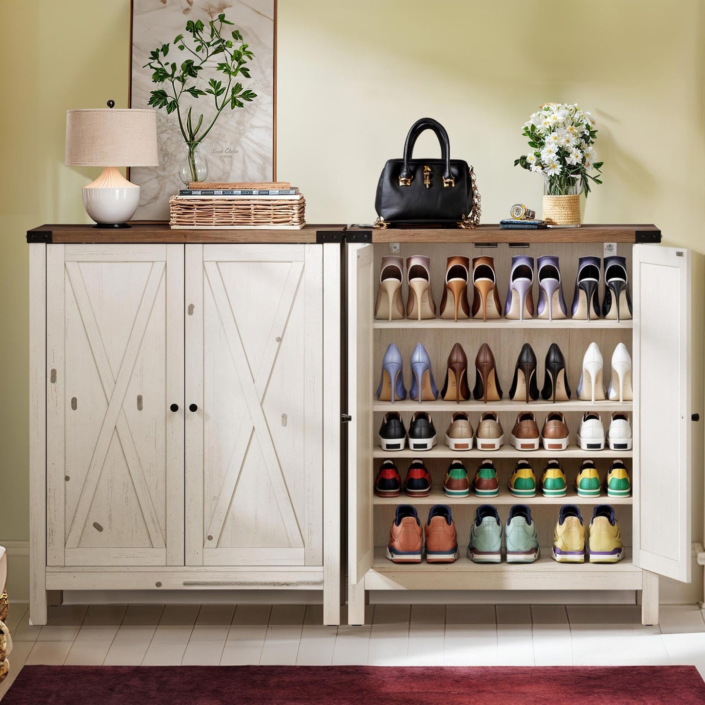 Meuble à chaussures Moasis à 5 niveaux et 20 paires avec portes doubles pour l'entrée