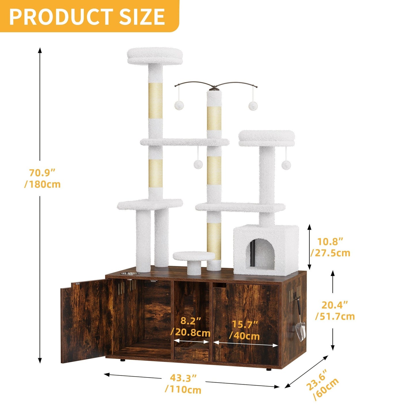 Moasis Abri double pour litière de chat avec arbre à chat et poteau à gratter