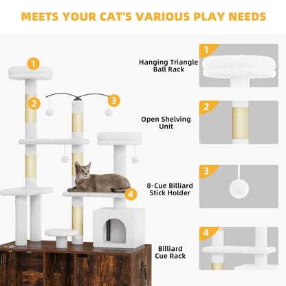 Moasis Abri double pour litière de chat avec arbre à chat et poteau à gratter