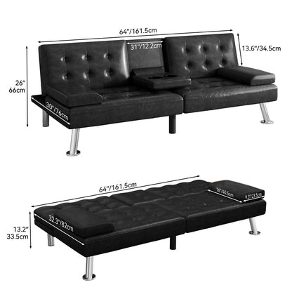 Canapé-lit futon Moasis en simili cuir, ensemble futon pliable moderne - 64 L x 30 l x 26 h
