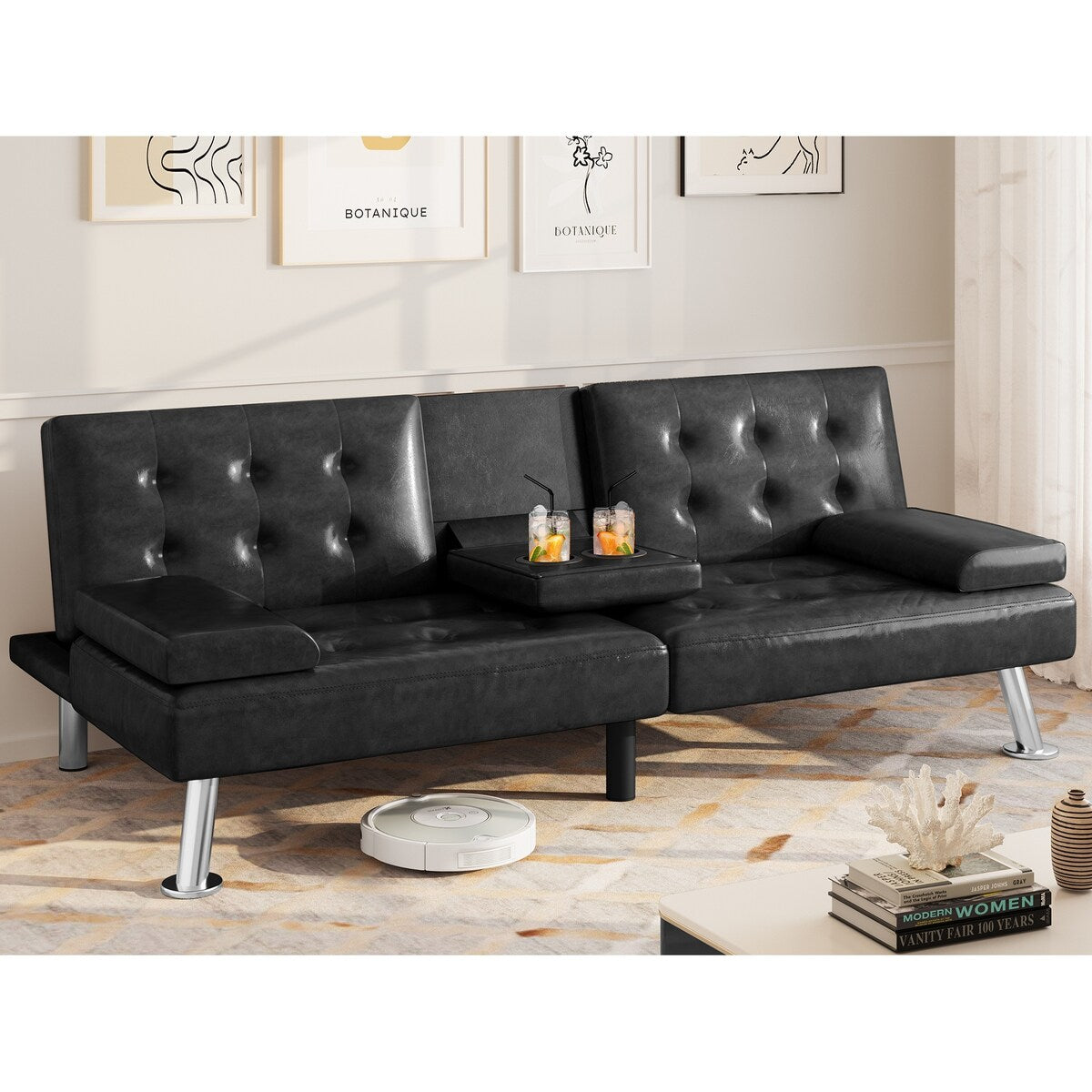 Canapé-lit futon Moasis en simili cuir, ensemble futon pliable moderne - 64 L x 30 l x 26 h