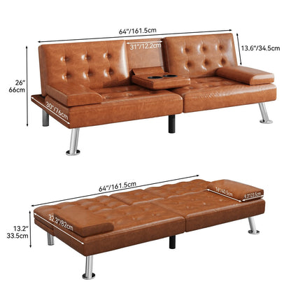 Canapé-lit futon Moasis en simili cuir, ensemble futon pliable moderne - 64 L x 30 l x 26 h