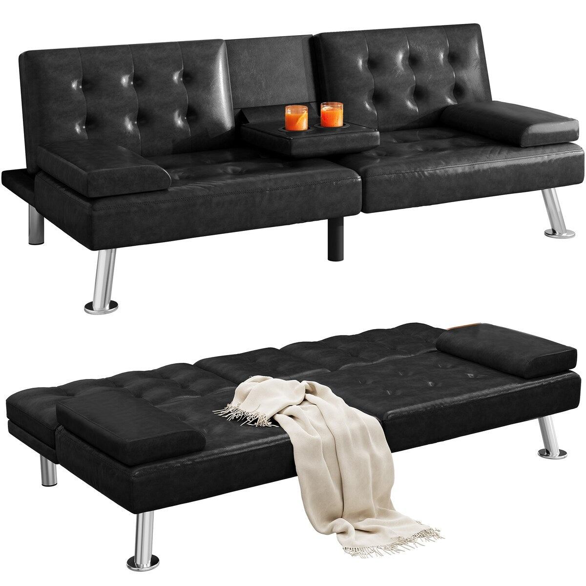 Canapé-lit futon Moasis en simili cuir, ensemble futon pliable moderne - 64 L x 30 l x 26 h