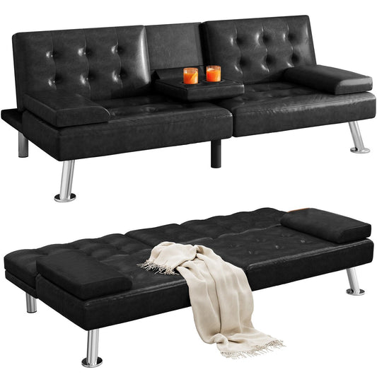 Canapé-lit futon Moasis en simili cuir, ensemble futon pliable moderne - 64 L x 30 l x 26 h
