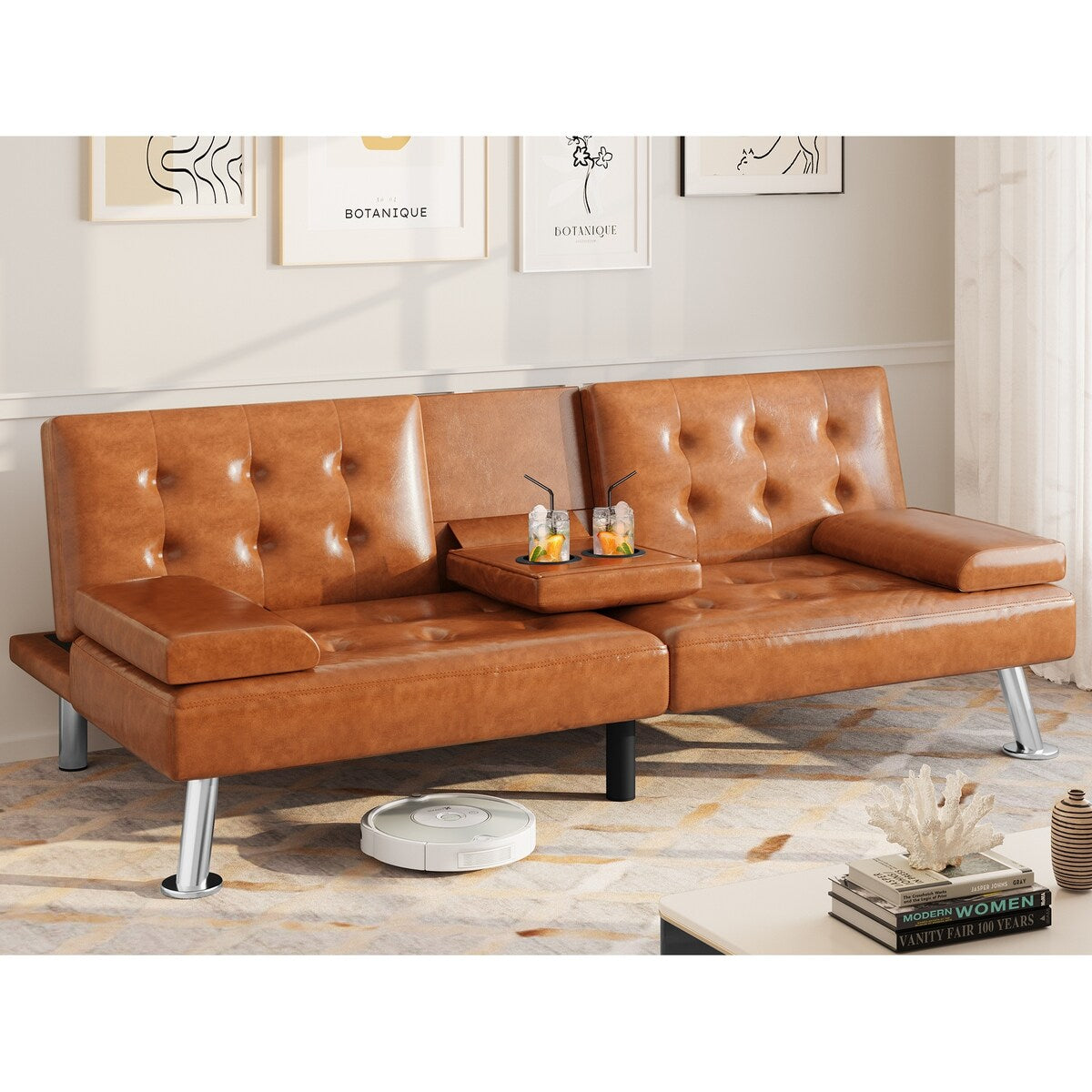 Canapé-lit futon Moasis en simili cuir, ensemble futon pliable moderne - 64 L x 30 l x 26 h