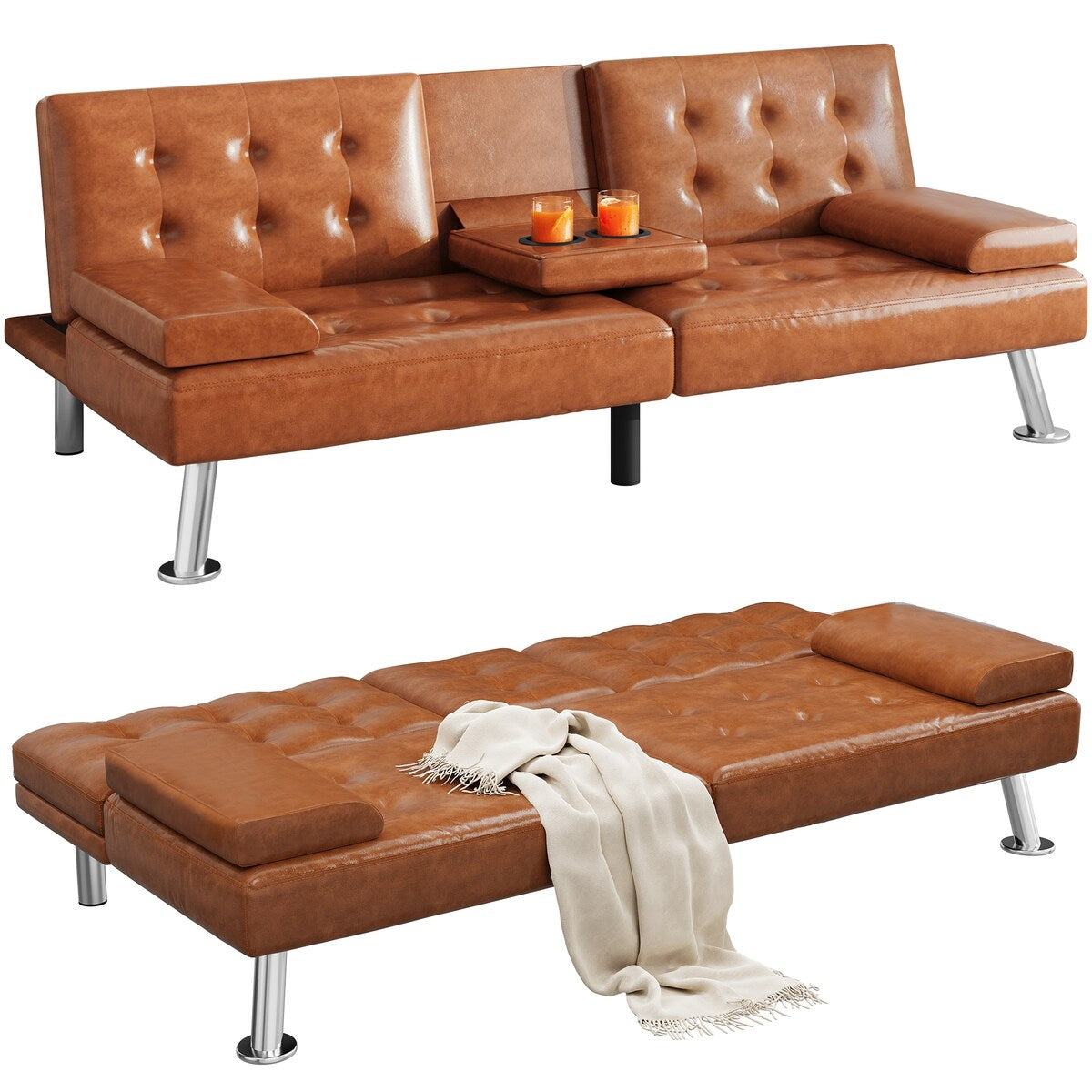 Canapé-lit futon Moasis en simili cuir, ensemble futon pliable moderne - 64 L x 30 l x 26 h
