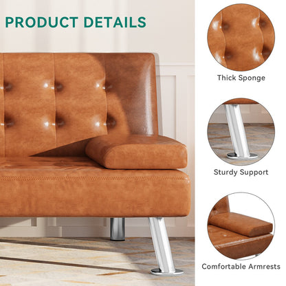 Canapé-lit futon Moasis en simili cuir, ensemble futon pliable moderne - 64 L x 30 l x 26 h