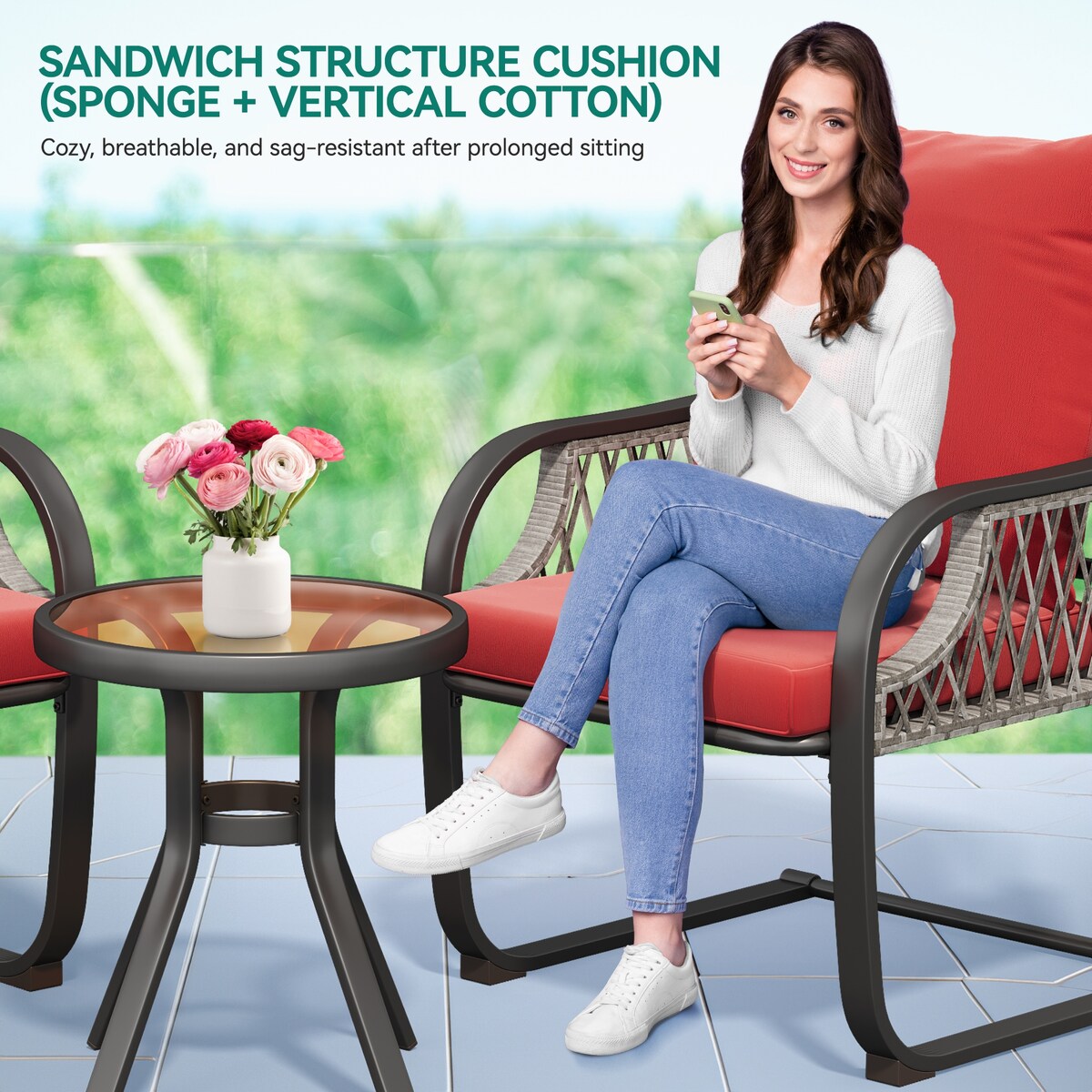 Ensemble de bistro pour terrasse Moasis Red, 3 pièces, avec sièges rembourrés - 3 pièces