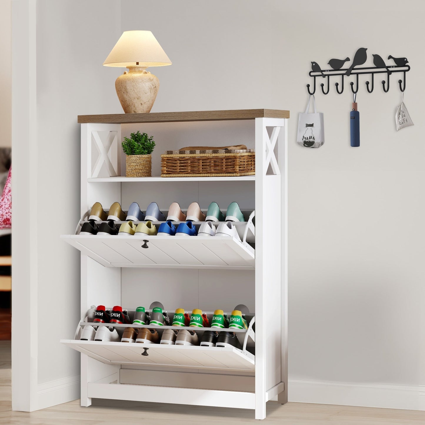 Meuble de rangement pour chaussures Moasis avec 2 compartiments pour entrée et couloir