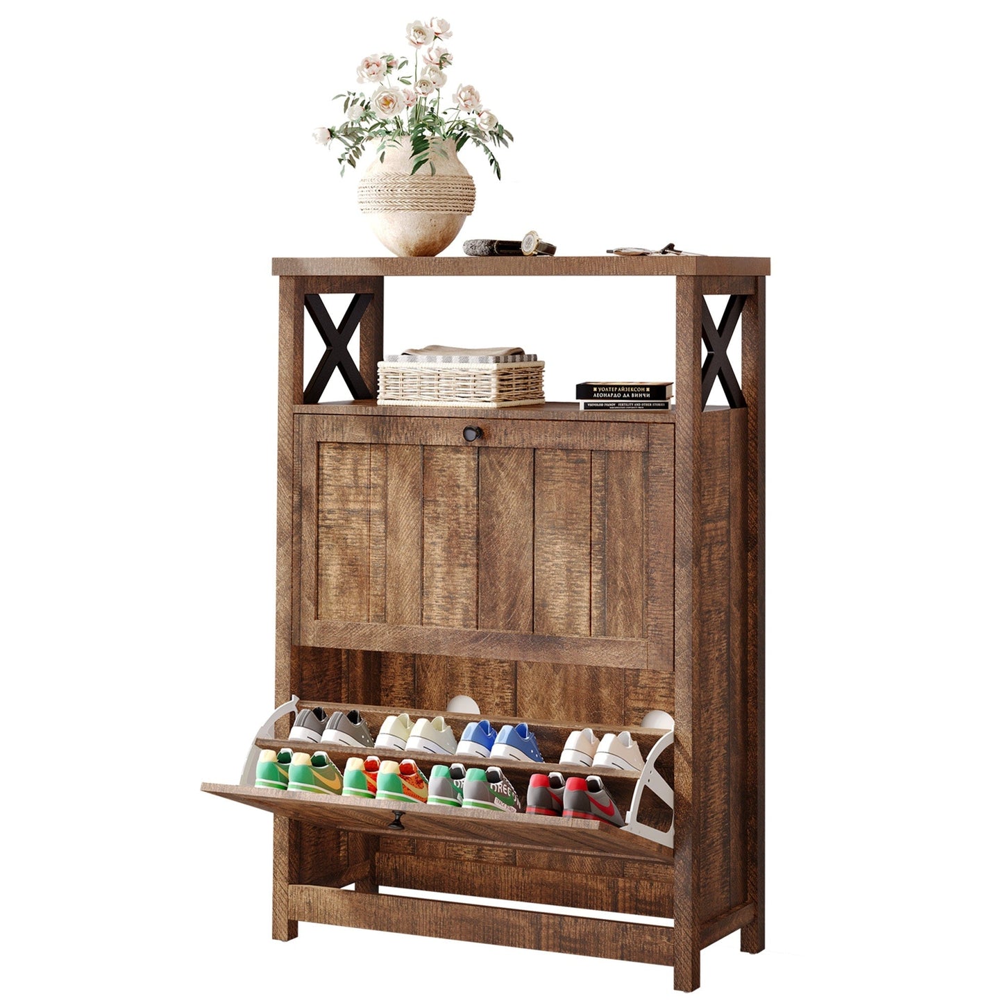 Meuble de rangement pour chaussures Moasis avec 2 compartiments pour entrée et couloir