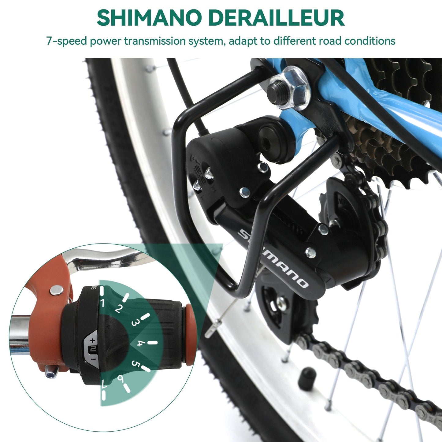 Moasis24/26 Vélo de ville à 7 vitesses, vélo de croisière à pas réglable, vélo de trajet domicile-travail.