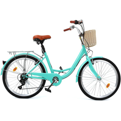 Moasis24/26 Vélo de ville à 7 vitesses, vélo de croisière à pas réglable, vélo de trajet domicile-travail.