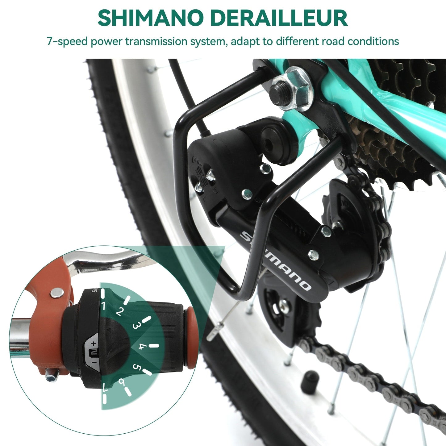 Moasis24/26 Vélo de ville à 7 vitesses, vélo de croisière à pas réglable, vélo de trajet domicile-travail.