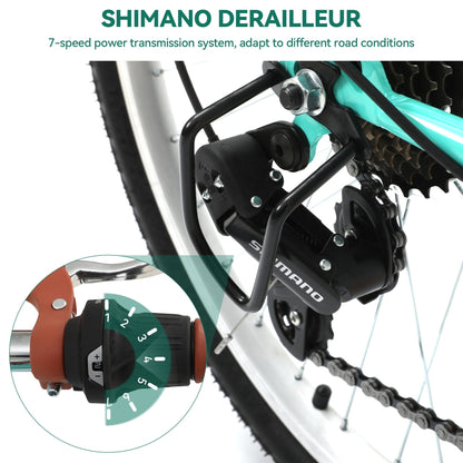 Moasis24/26 Vélo de ville à 7 vitesses, vélo de croisière à pas réglable, vélo de trajet domicile-travail.