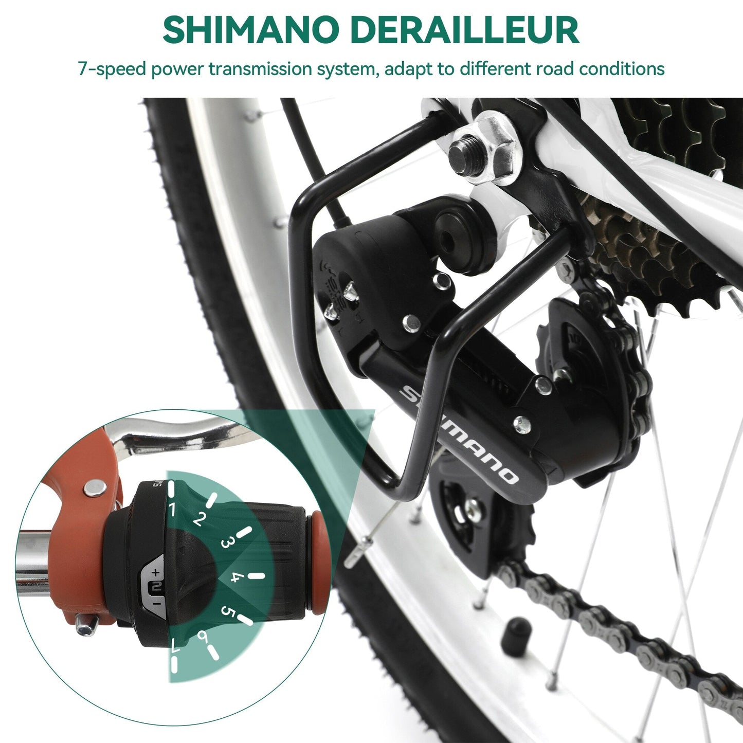 Moasis24/26 Vélo de ville à 7 vitesses, vélo de croisière à pas réglable, vélo de trajet domicile-travail.