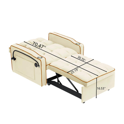 Canapé-lit moderne 70.86 3 en 1, simple, convertible, avec dossier réglable et port de charge USB pour le salon.
