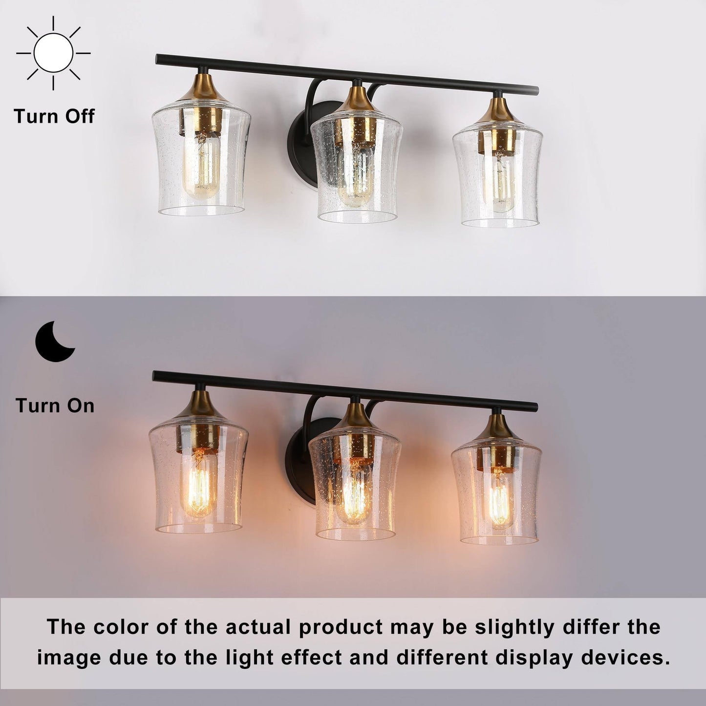 Éclairage linéaire moderne pour salle de bain, noir et or, avec verre dépoli, 2/3/4 lumières.