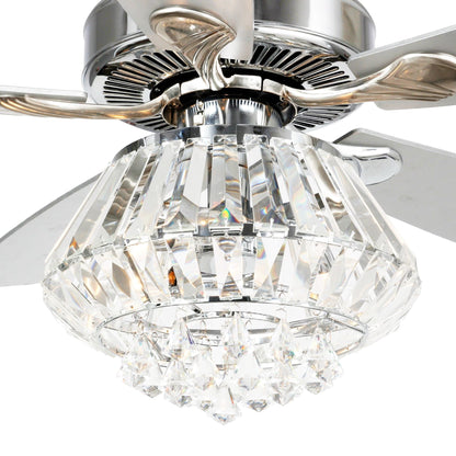 Ventilateur de plafond à lustre en cristal chromé moderne de 52 pouces avec télécommande
