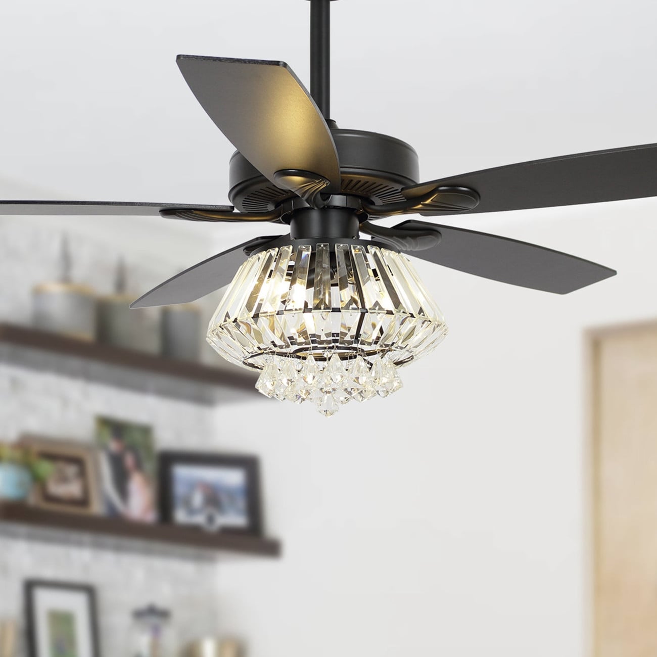 Ventilateur de plafond à lustre en cristal chromé moderne de 52 pouces avec télécommande