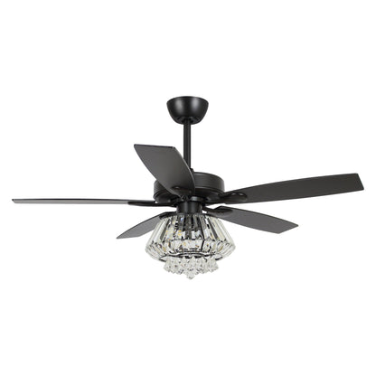 Ventilateur de plafond à lustre en cristal chromé moderne de 52 pouces avec télécommande