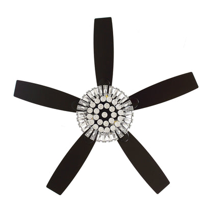 Ventilateur de plafond à lustre en cristal chromé moderne de 52 pouces avec télécommande