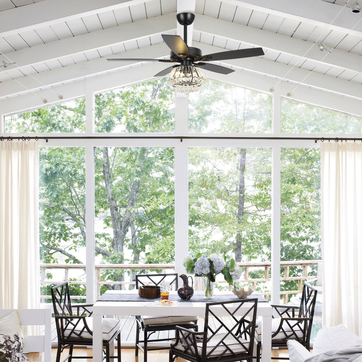 Ventilateur de plafond à lustre en cristal chromé moderne de 52 pouces avec télécommande