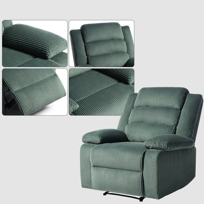 Fauteuil inclinable manuel en velours côtelé moderne, chaise longue inclinable réglable avec accoudoirs larges.