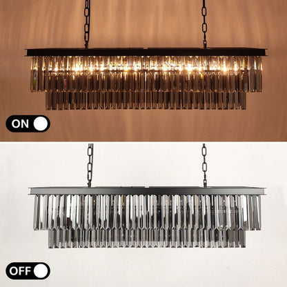 Luminaire suspendu à 2 niveaux pour îlot de cuisine, salle à manger, style moderne et contemporain, en cristal gris fumé et noir, 47 po.