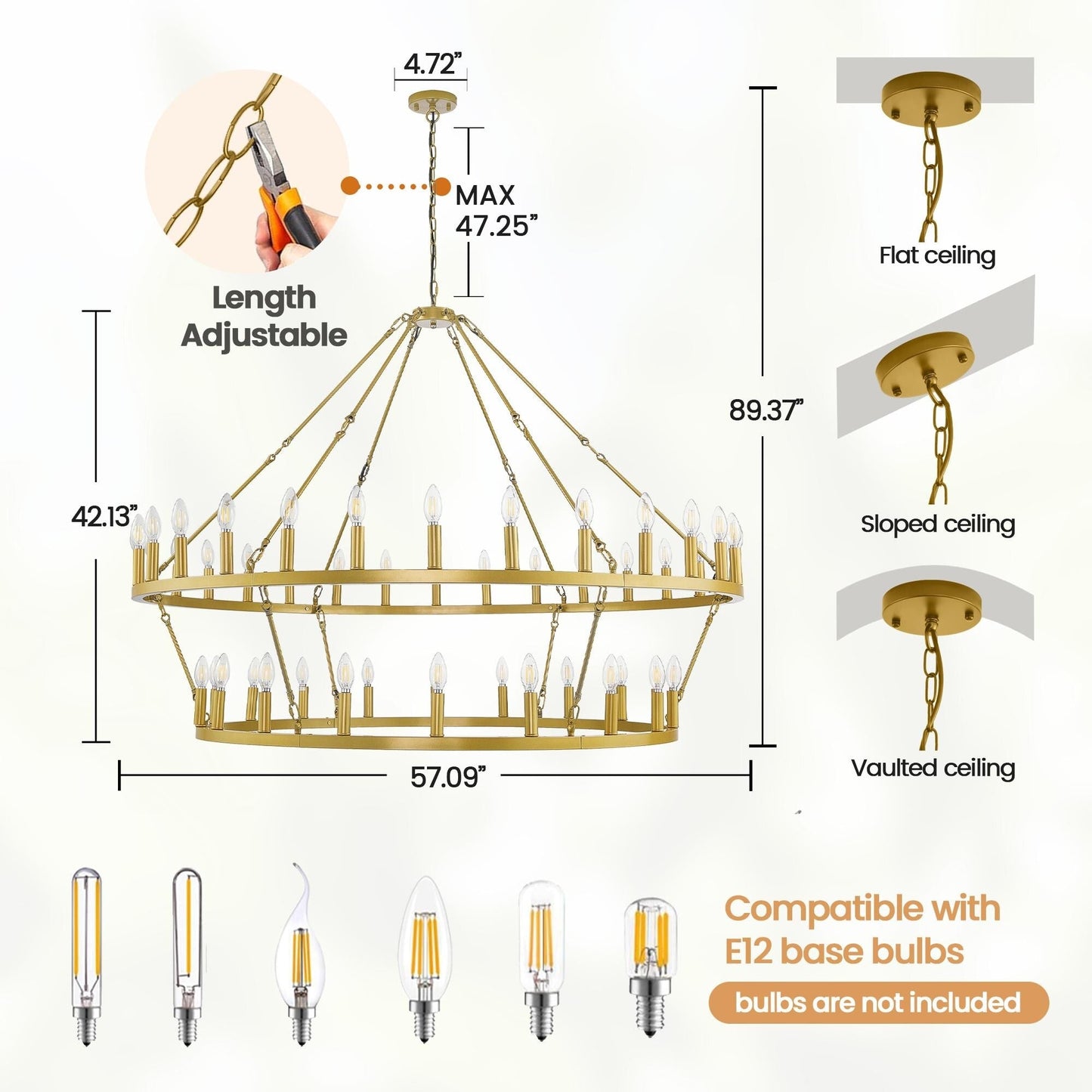 Luminaire suspendu moderne style ferme, lustre à 2 niveaux en forme de roue de charrette, grand luminaire pour plafond haut.