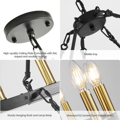 Luminaire suspendu moderne style ferme, lustre à 2 niveaux en forme de roue de charrette, grand luminaire pour plafond haut.