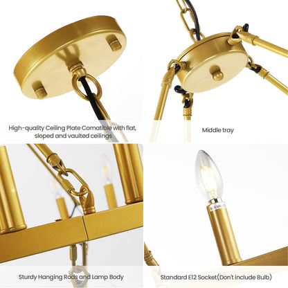 Luminaire suspendu moderne style ferme, lustre à 2 niveaux en forme de roue de charrette, grand luminaire pour plafond haut.