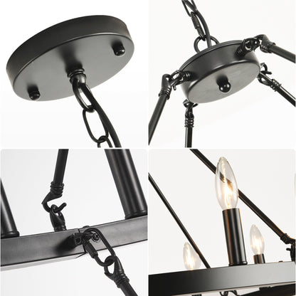 Luminaire suspendu moderne style ferme, lustre à 2 niveaux en forme de roue de charrette, grand luminaire pour plafond haut.