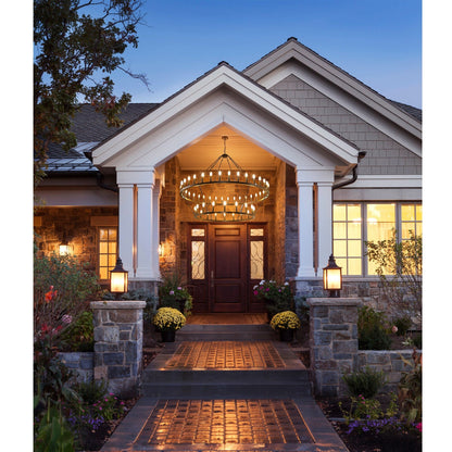 Luminaire suspendu moderne style ferme, lustre à 2 niveaux en forme de roue de charrette, grand luminaire pour plafond haut.