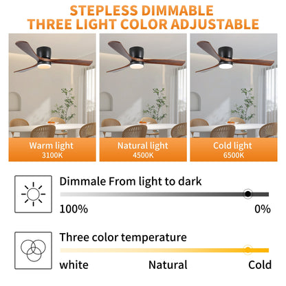 Ventilateurs de plafond à suspension moderne avec éclairage LED dimmable et télécommande, ventilateurs de plafond réversibles de 42 pouces pour salon, noir.