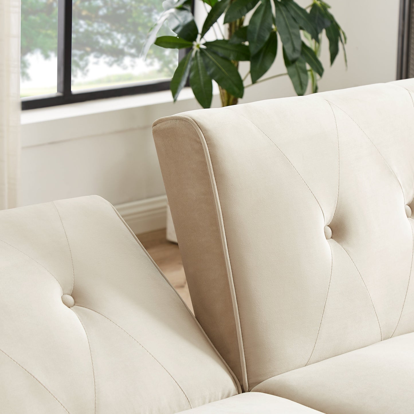 Canapé-lit futon moderne, canapé convertible avec pieds en bois coniques, 78,35 po de largeur, petit canapé à dossier divisé pour salon.