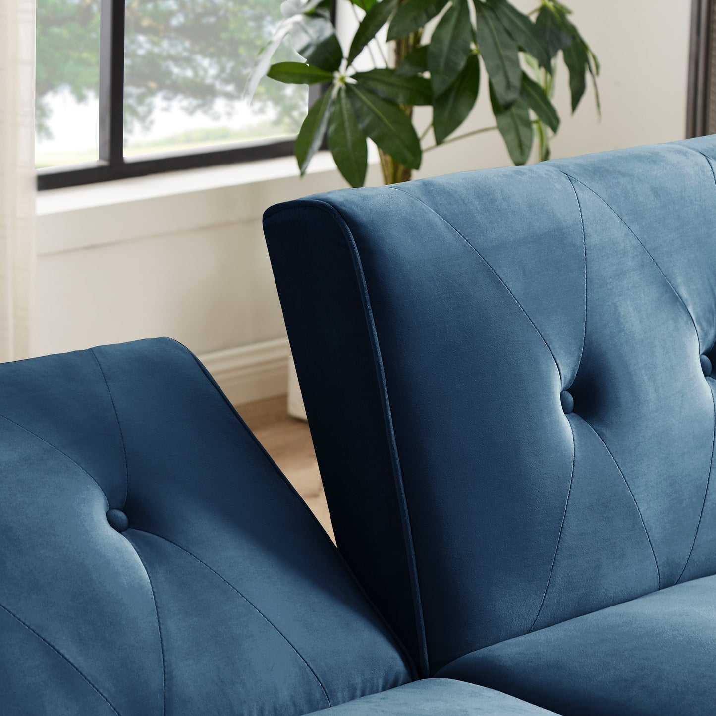 Canapé-lit futon moderne, canapé convertible avec pieds en bois coniques, 78,35 po de largeur, petit canapé à dossier divisé pour salon.