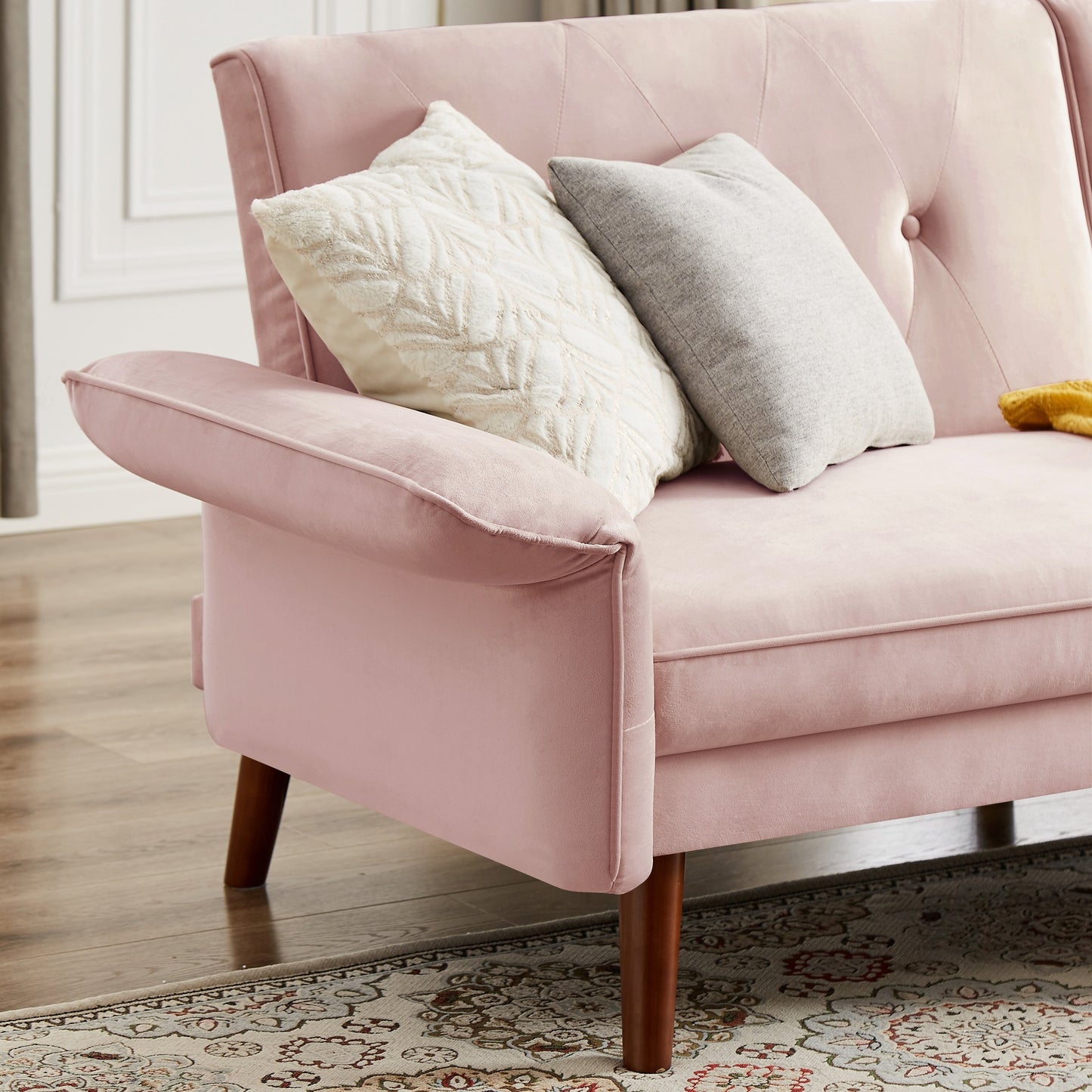 Canapé-lit futon moderne, canapé convertible avec pieds en bois coniques, 78,35 po de largeur, petit canapé à dossier divisé pour salon.