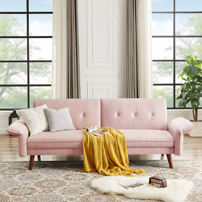 Canapé-lit futon moderne, canapé convertible avec pieds en bois coniques, 78,35 po de largeur, petit canapé à dossier divisé pour salon.