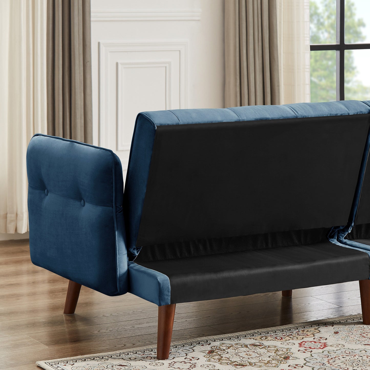 Canapé-lit futon moderne, canapé convertible avec pieds en bois coniques, 78,35 po de largeur, petit canapé à dossier divisé pour salon.