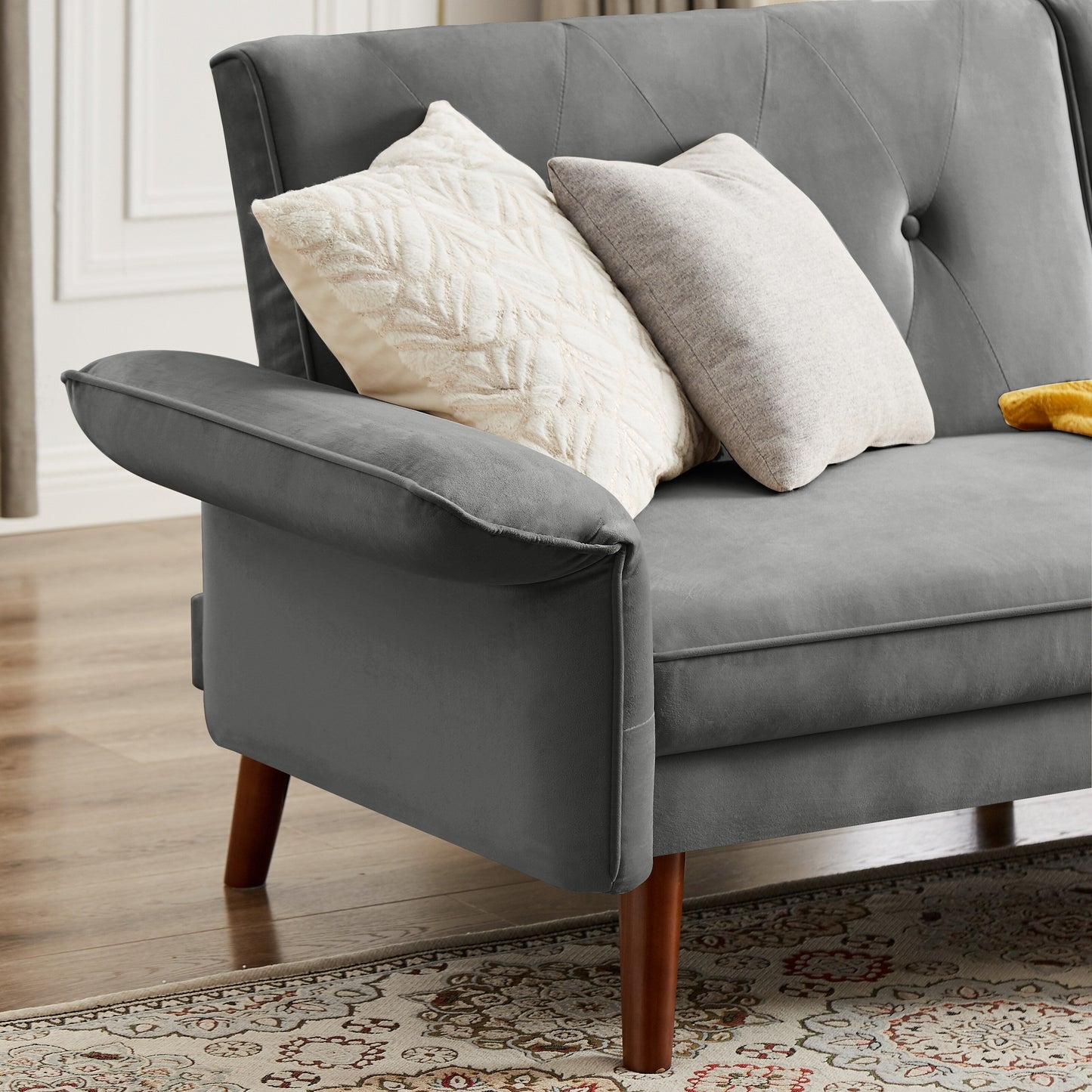 Canapé-lit futon moderne, canapé convertible avec pieds en bois coniques, 78,35 po de largeur, petit canapé à dossier divisé pour salon.