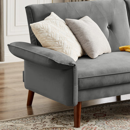 Canapé-lit futon moderne, canapé convertible avec pieds en bois coniques, 78,35 po de largeur, petit canapé à dossier divisé pour salon.