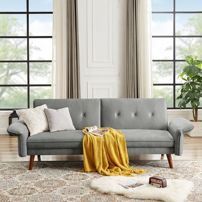 Canapé-lit futon moderne, canapé convertible avec pieds en bois coniques, 78,35 po de largeur, petit canapé à dossier divisé pour salon.