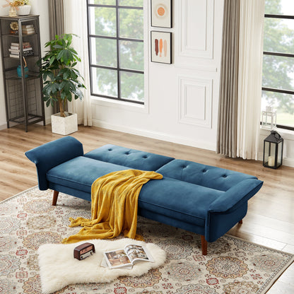 Canapé-lit futon moderne, canapé convertible avec pieds en bois coniques, 78,35 po de largeur, petit canapé à dossier divisé pour salon.
