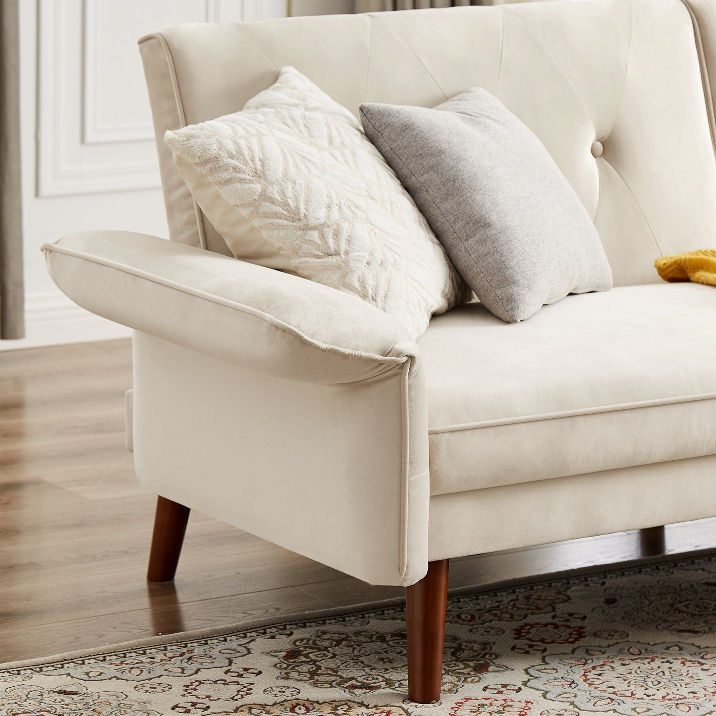 Canapé-lit futon moderne, canapé convertible avec pieds en bois coniques, 78,35 po de largeur, petit canapé à dossier divisé pour salon.