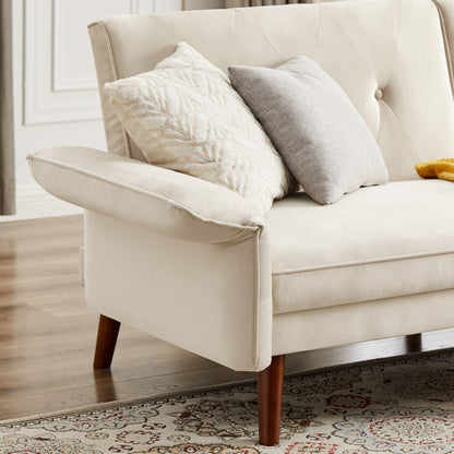 Canapé-lit futon moderne, canapé convertible avec pieds en bois coniques, 78,35 po de largeur, petit canapé à dossier divisé pour salon.